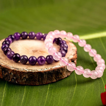 Natural Rose Quartz & Amethyst Gemstone Bracelet (Certified)