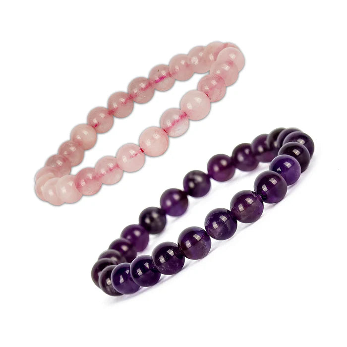 Natural Rose Quartz & Amethyst Gemstone Bracelet (Certified)