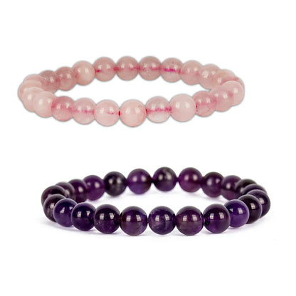 Natural Rose Quartz & Amethyst Gemstone Bracelet (Certified)